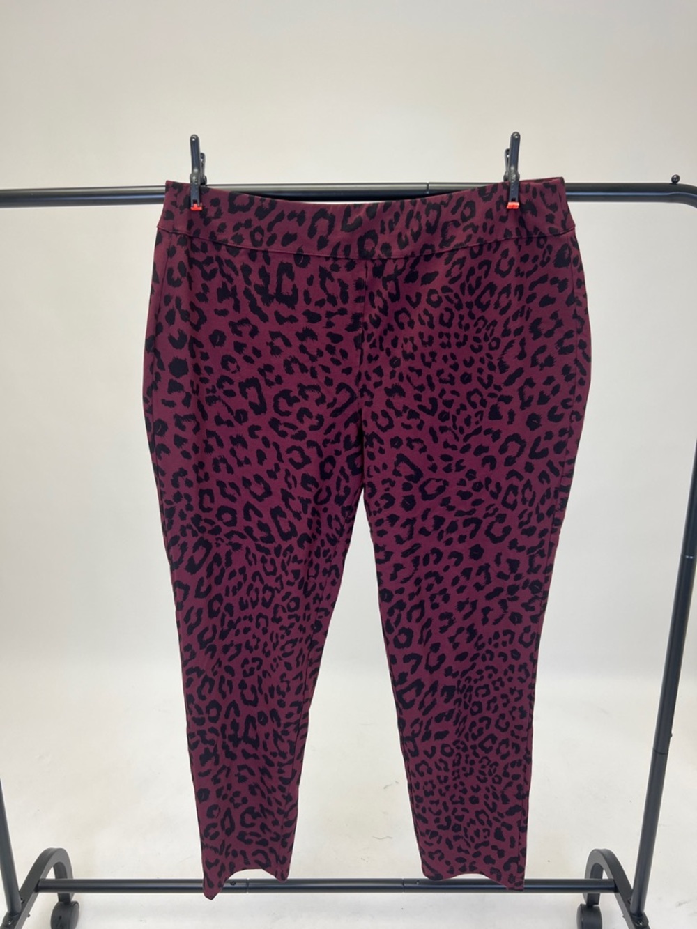 Susan Graver Weekend Burgundy and Black Leopard Print Stretchy Pants Size 1X